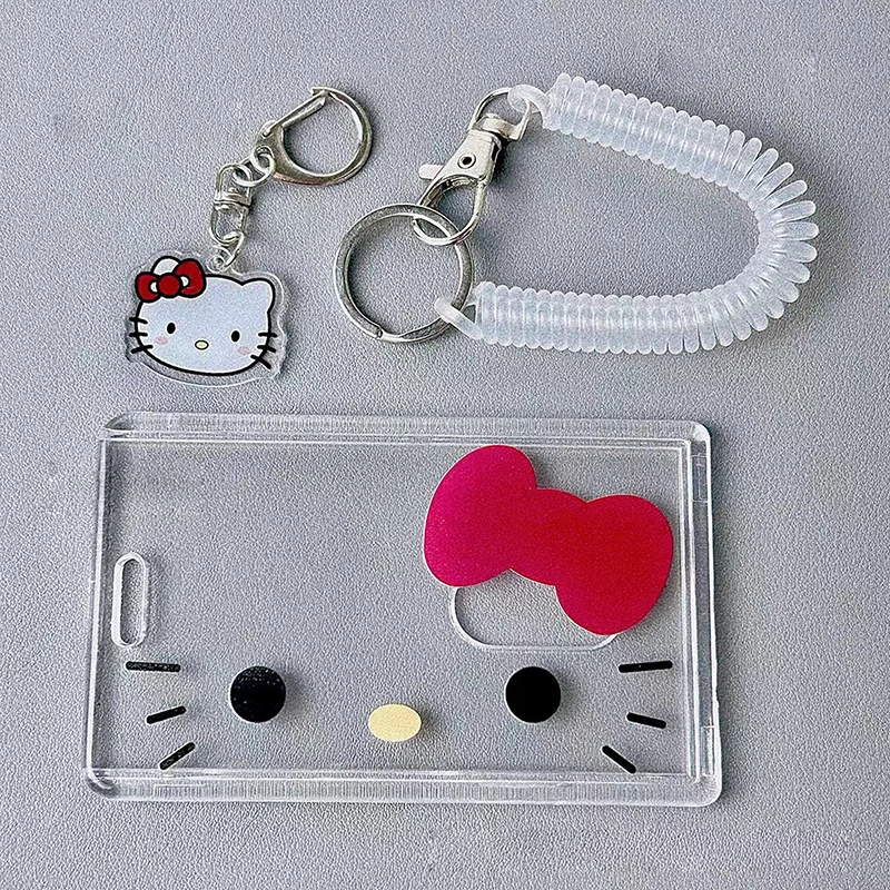 Portatarjetas de Hello Kitty, portatarjetas de dibujos animados, insignia bonita, portatarjetas de crédito, identificación bancaria, llavero para mujer, funda para tarjeta de autobús