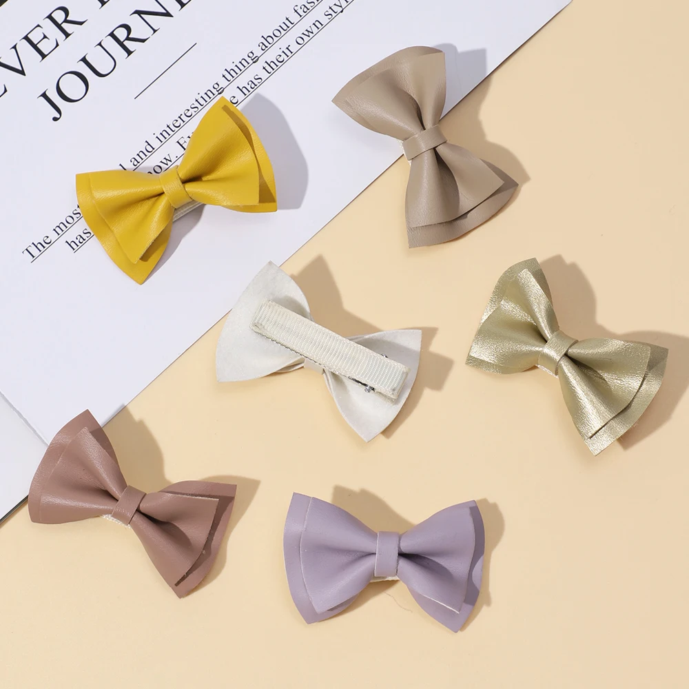 Baby Accessories For Newborn Toddler Kids Baby Girl Boy Hairpin Leather Hair Clips Exquisite Solid Colour Bow Hair Accessories