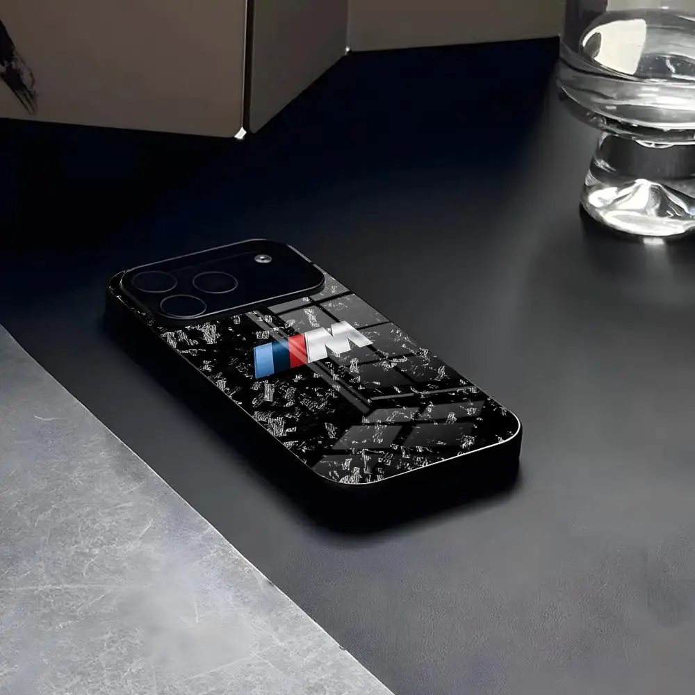 Etui na telefon iPhone 17e 17 16 16e 15 14 13 12 Mini 11 Air Pro XS Max XR X Plus, szklana silikonowa ramka, niebiesko-czerwone, samochodowy wzór, tylna obudowa Ph — zdjęcie produktu 3