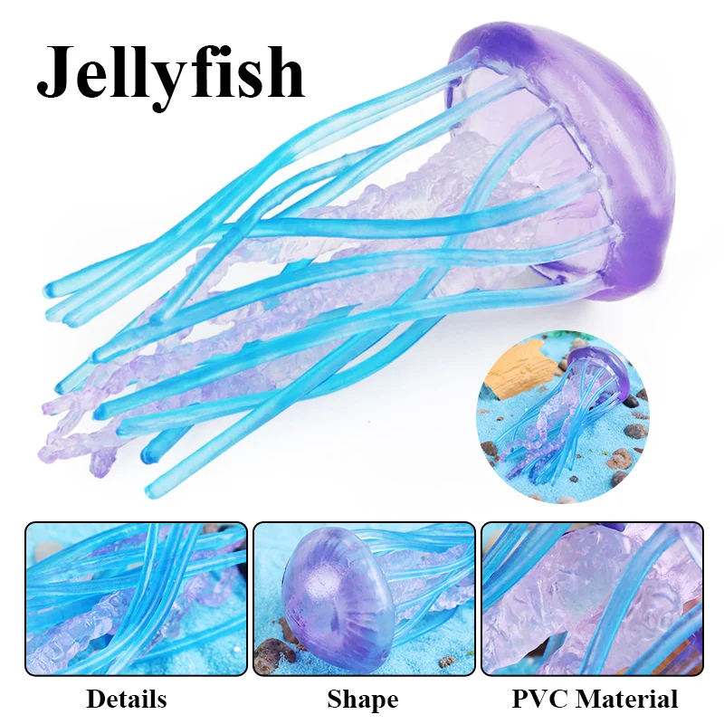 Oenux Ocean Animals Model Jellyfish Starfish Sea Anemone Coral Action Figures Aquarium PVC Miniature Educational Kids Toy Gift