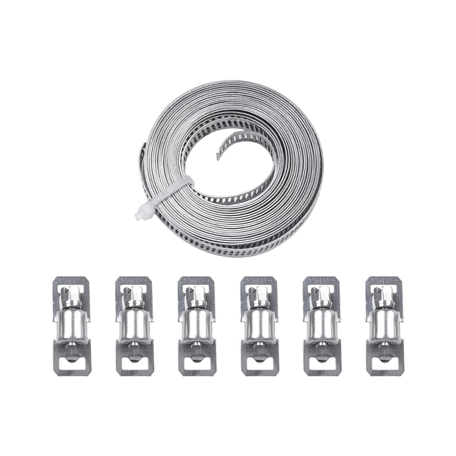 Adjustable 9 8ft Stainless Steel Hose Clamp with Worm Gear and 6 Fasteners for Secure Pipe and Tube Applications