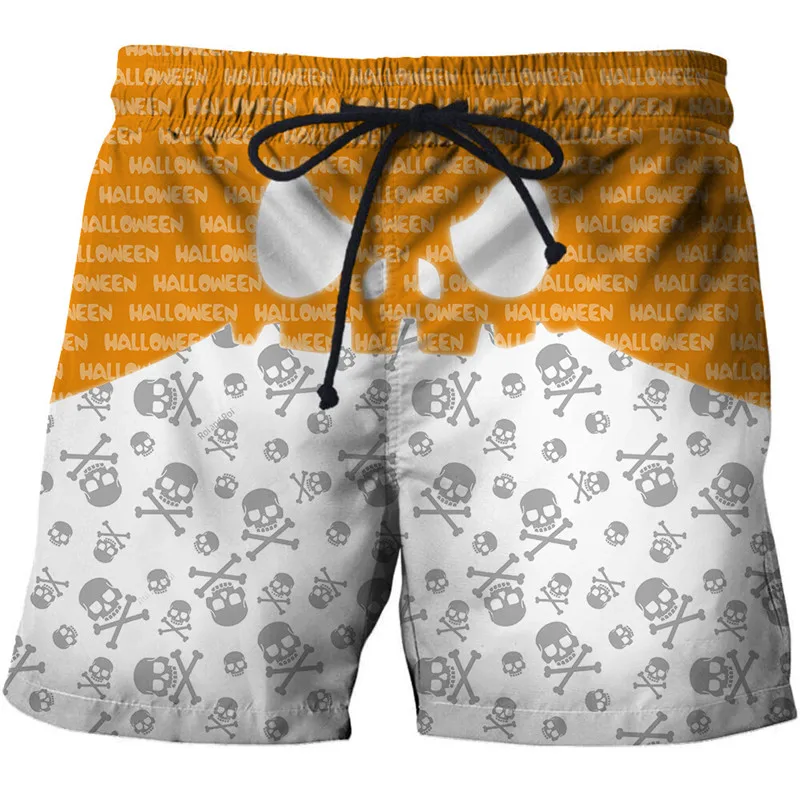 Shorts masculinos casuais estampados, shorts caseiros confortáveis, shorts populares de verão, shorts de praia ao ar livre, cabeça de caveira