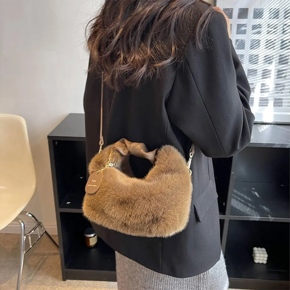 Modische süße Plüsch-Umhängetasche für Damen, einfarbig, weich, flauschig, Handtasche, Herbst-Winter, weiche Plüsch-Umhängetasche – Detail 8