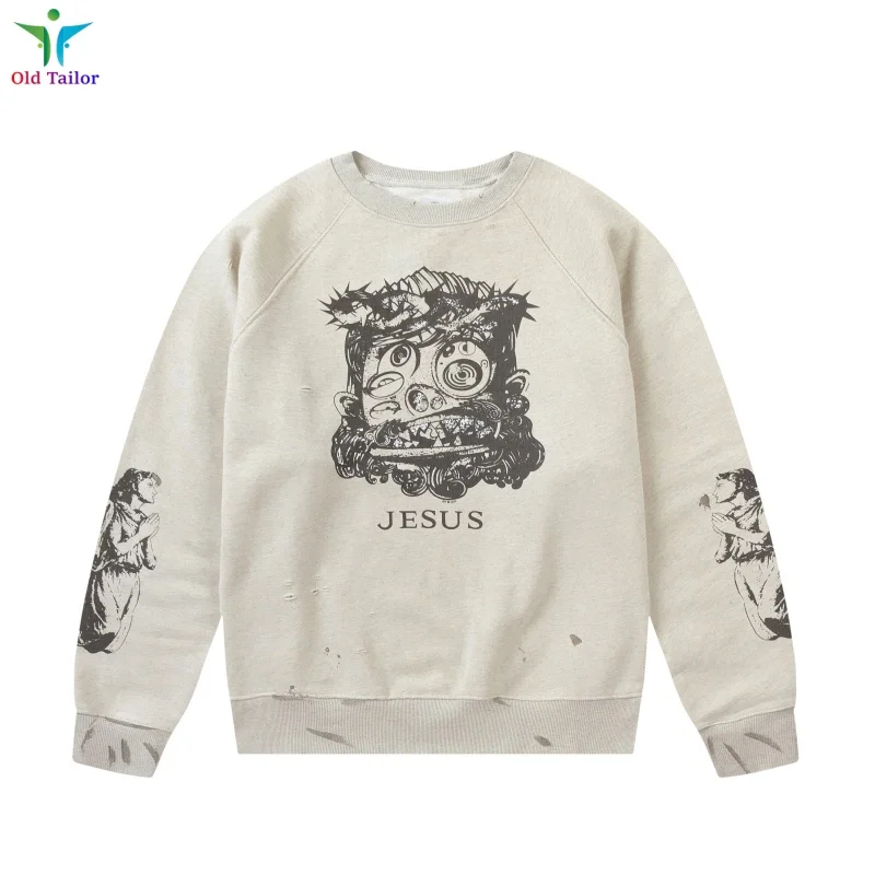 

Saint High Street Loose-fitting Men's Women's Retro Distressed Graffiti Destroyed Character Print FOG Round Neck Sweatshirt