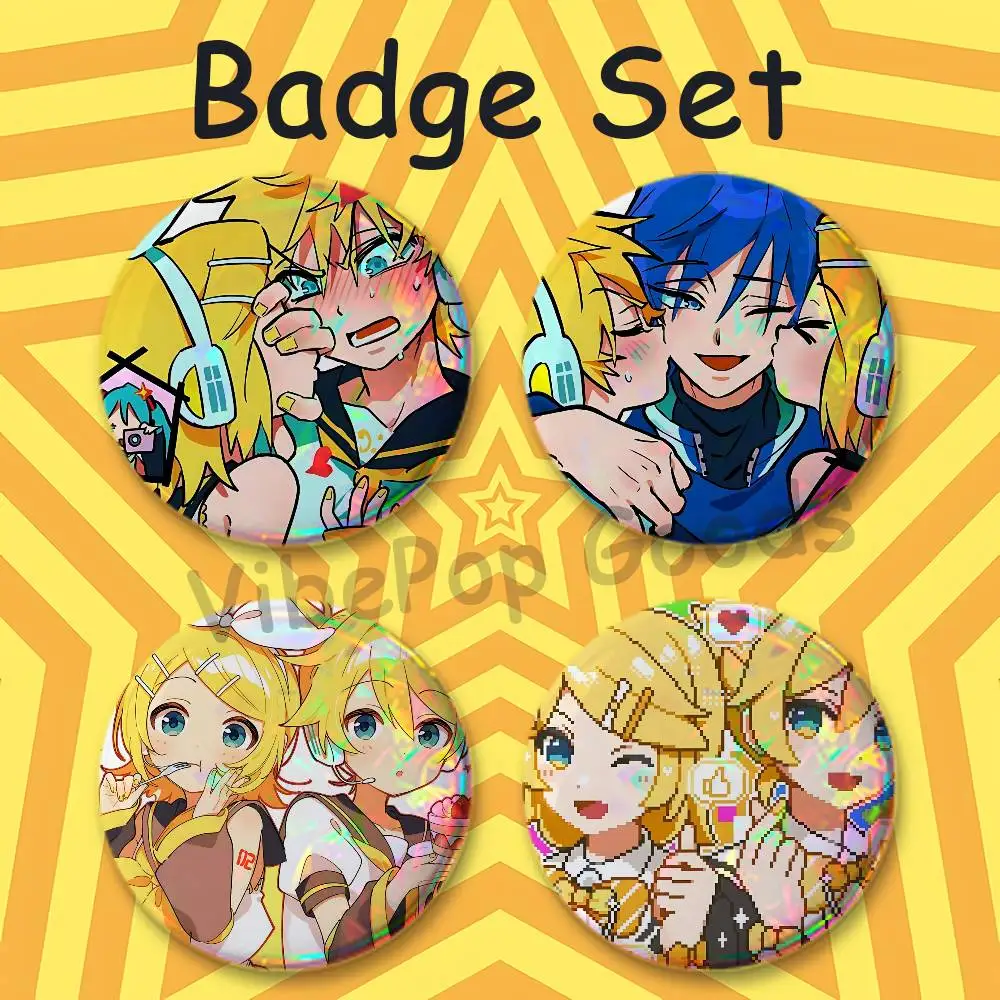 R-Rin L-Len K-KagamineS 58mm Classic Tin Badge 2.25 Inch Holo Baji Kawaii Round Button Pin for Collectible