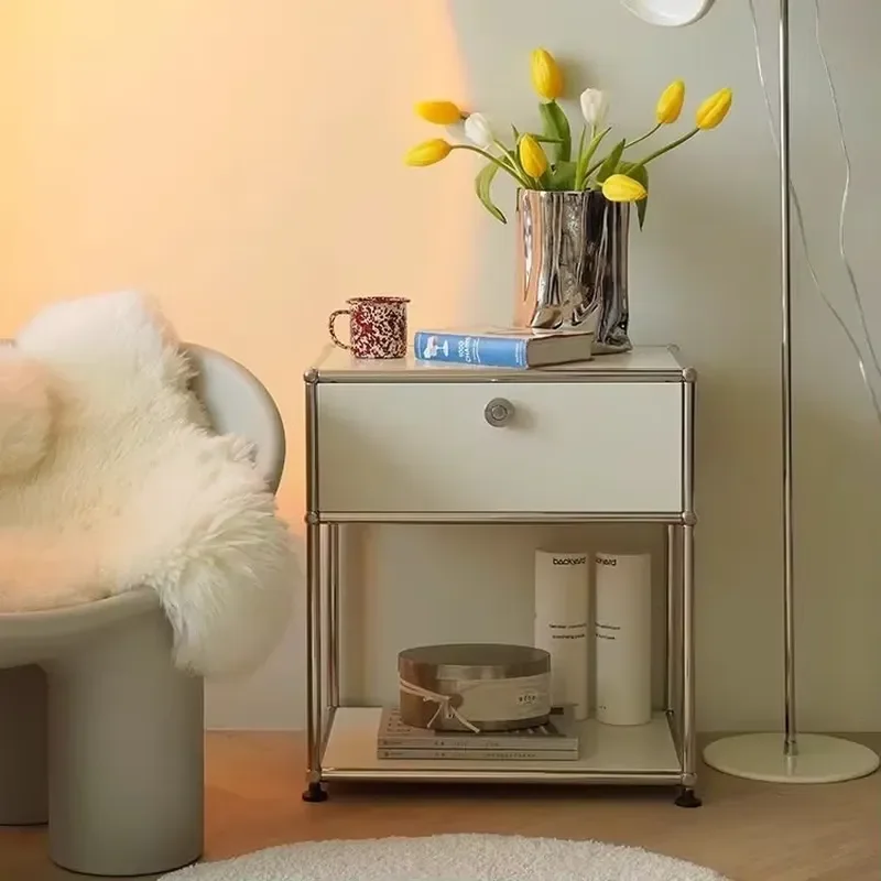 Middle Ages Stainless Steel Multi-function Bedside Nightstand Bauhaus Modular Combination Sofa Side Storage Cabinet