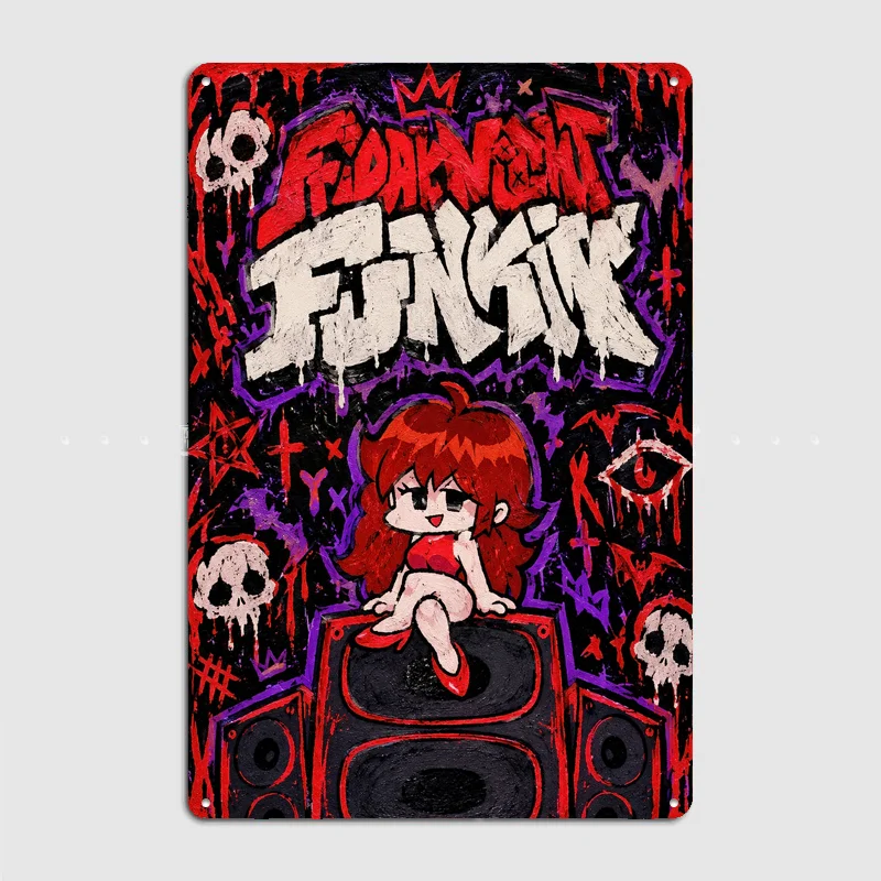 Friday Night Funkin Girlfriend Graffiti Poster Metal Sign Posters Bedroom Custom Wall Decorations Room Decoration Home Decor