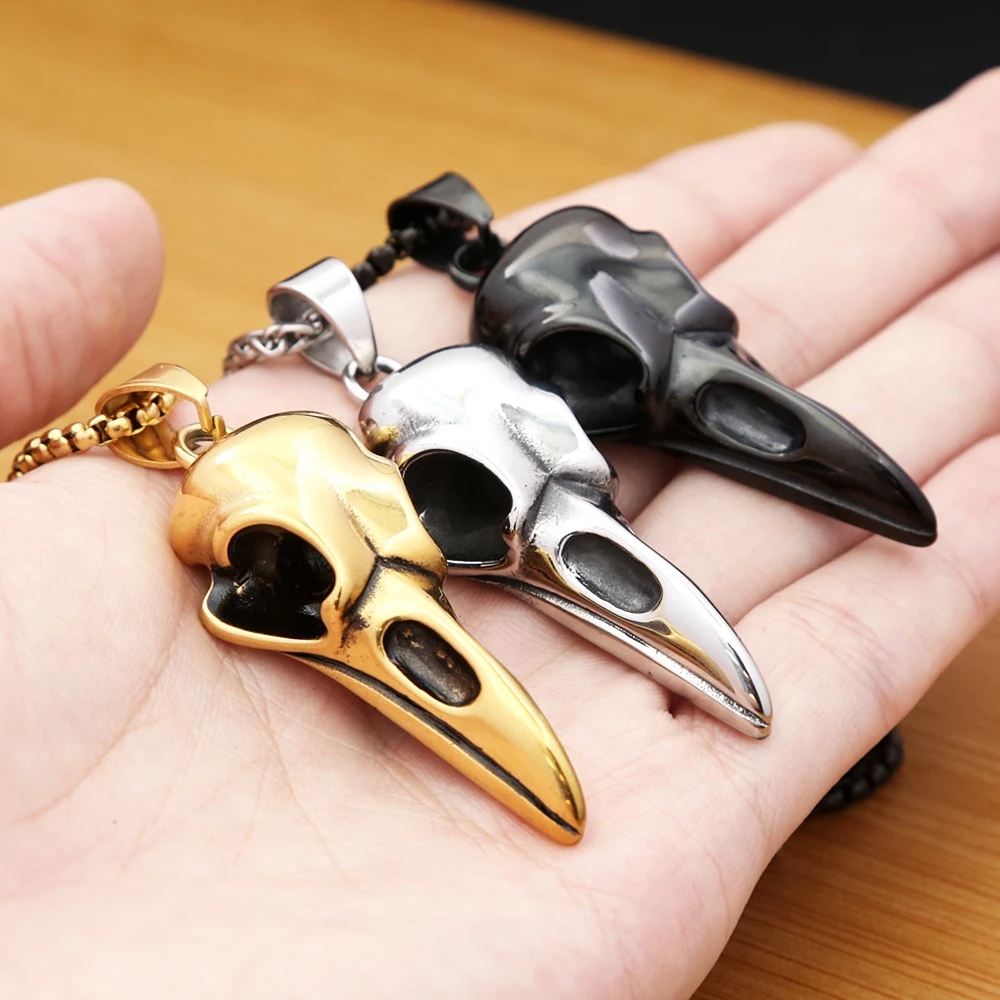 Vikings Stainless Steel Raven Pendant Necklaces For Men Women Nordic Odin Animal Skull Necklace Fashion Amulet Jewelry Wholesale