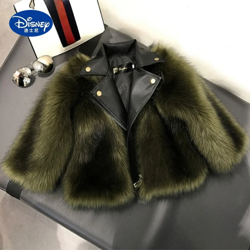 

Disney Kids' 2025 Faux Fox Fur Jacket | Short Biker Style Coat with Shearling Trim, Thick & Warm for Boys & Girls