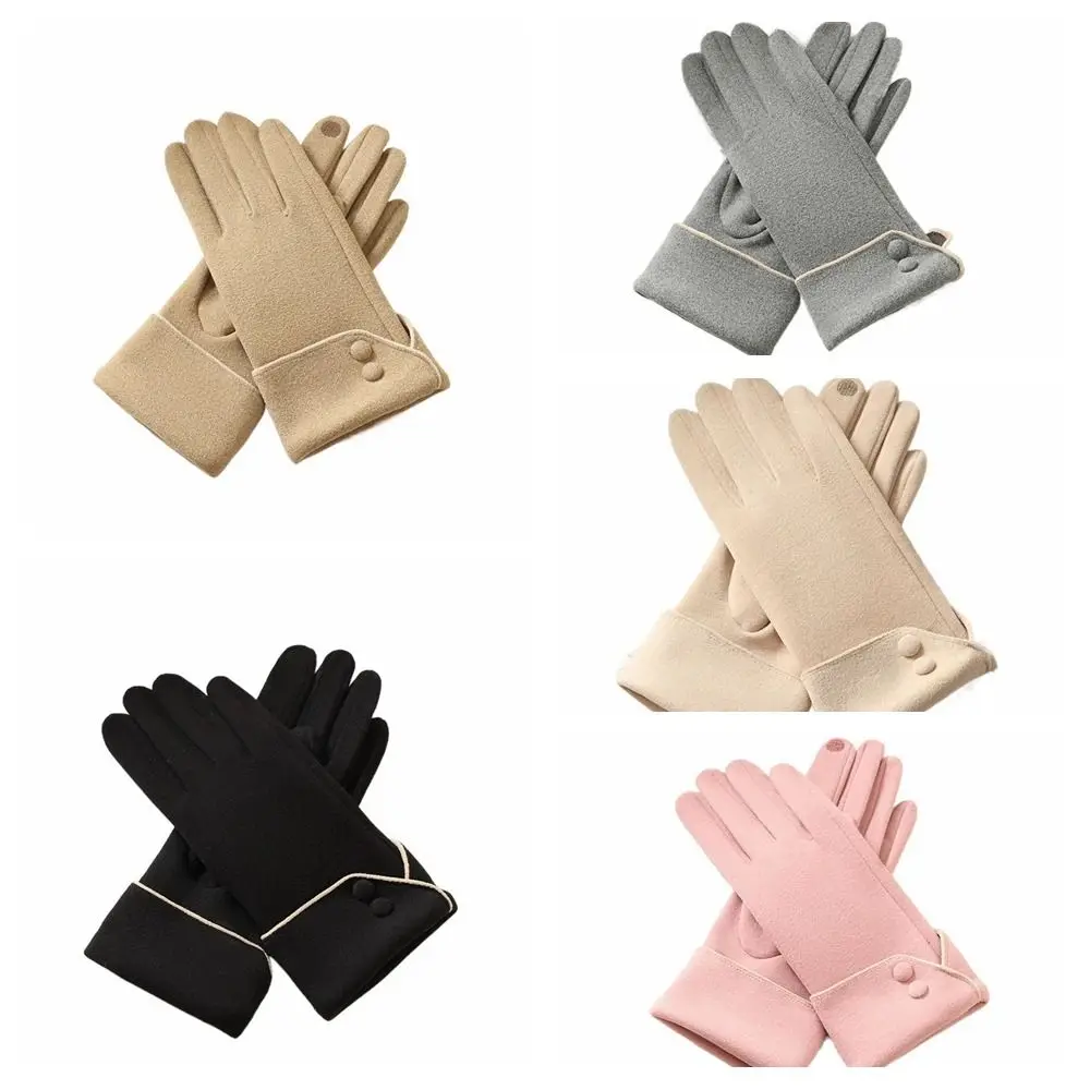 Guanti in pelle scamosciata da donna ispessiti vintage Guanti touch screen antivento in peluche Mantieni caldi guanti invernali da ragazza con dita intere
