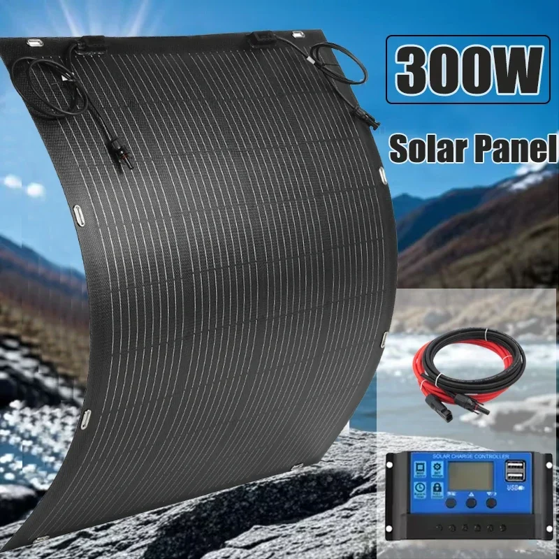 300W Solar Panel Kit 18V Flexible Solar Cell Waterproof High Power Charger for Home Outdoor Camping Yacht Motorhome Car RV Boat