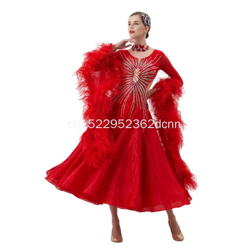 

Платье для соревнований по современным танцам, одежда для вальса большого размера, бальные платья национального стандарта для социальных выступлений