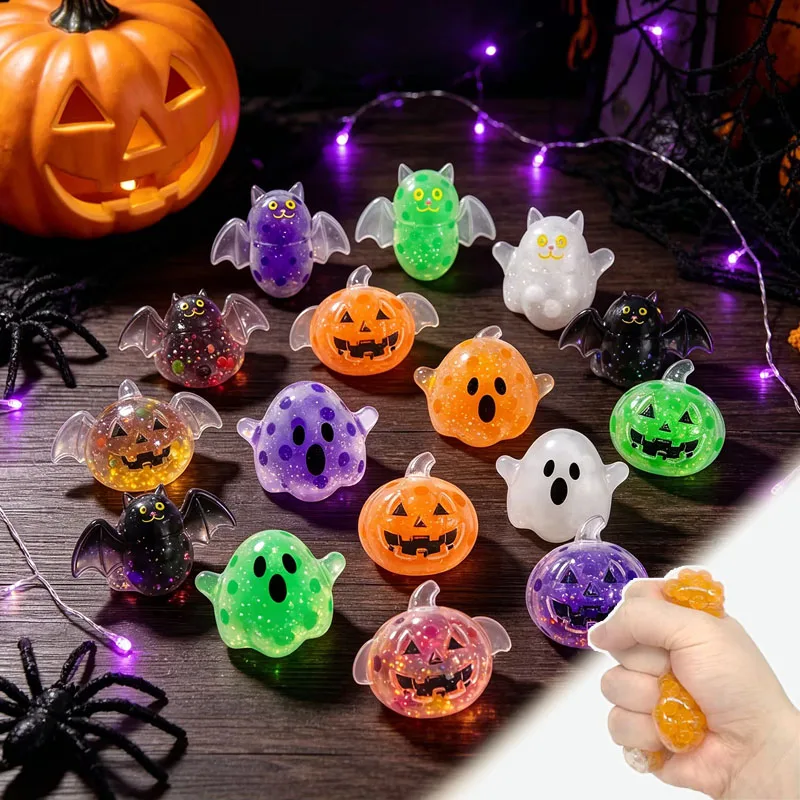 10-40PCS Halloween Pinch Music Squishy Ball TPR Bead Ghost Bat Pumpkin Stress Relief Fidget Sensory Toy Squeeze Party Favor