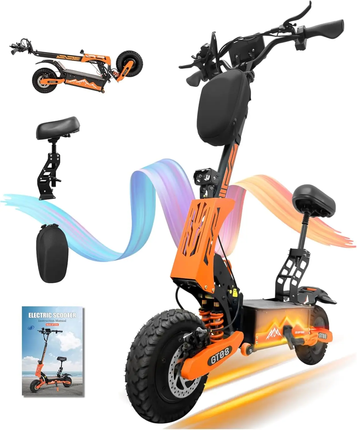 Patinete eléctrico GT08 de 5600W, Motor Dual 60V27AH, 46MPH, alcance de 46 millas, neumáticos de vacío todoterreno, carga de 330 libras 45 ° Escalada