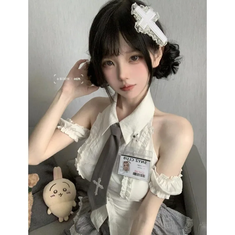 Japanese Sweet Preppy Style Outfits 2 Piece Set Women Vintage Kawaii Lace Patchwork Tops + Y2k Plaid Slim Mini Skirt Female New