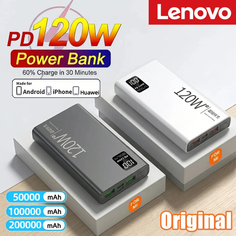 Lenovo Original 500000mAh Powerbank Externer Ersatzakku Tragbares Ladegerät für Xiaomi iPhone Superschnelles Laden PowerBank