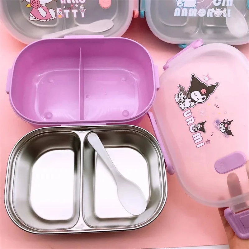 카와이 만화 산리오 쿠로미헬로 키티마이 멜로디 스테인레스 스틸 도시락 칸막이 도시락 상자 휴대용 도시락 대용량