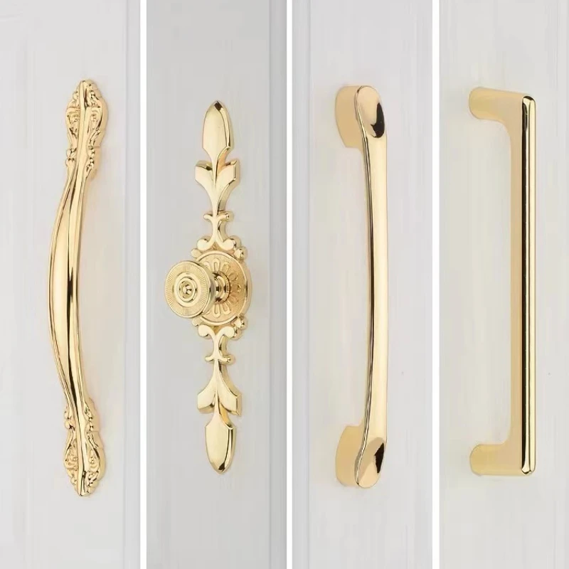 European Light Luxury Cabinet Door Handle Modern Minimalist Golden Wardrobe Cabinet Drawer Handle Single Hole Double Hole