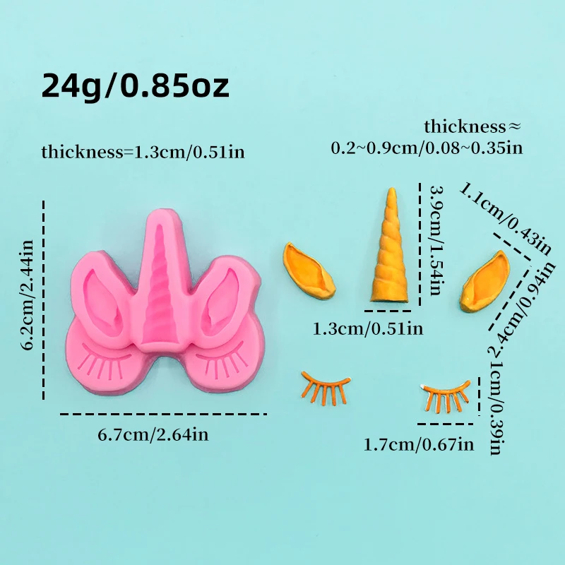 1 piece, unicorn horn ear eyelash combination modeling silicone mold chocolate decoration fondant baking drop mold