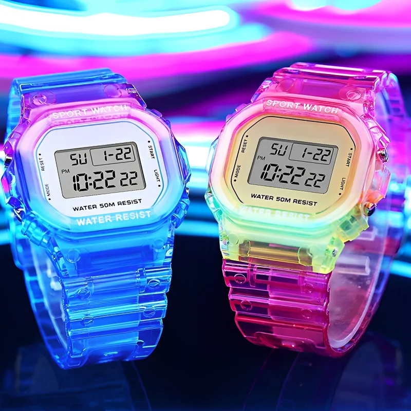 Fashion Men Women Watches Gold Casual Transparent Digital Sport Watch Lover Gift Clock LED Luminous Wristwatch Electronic Watch