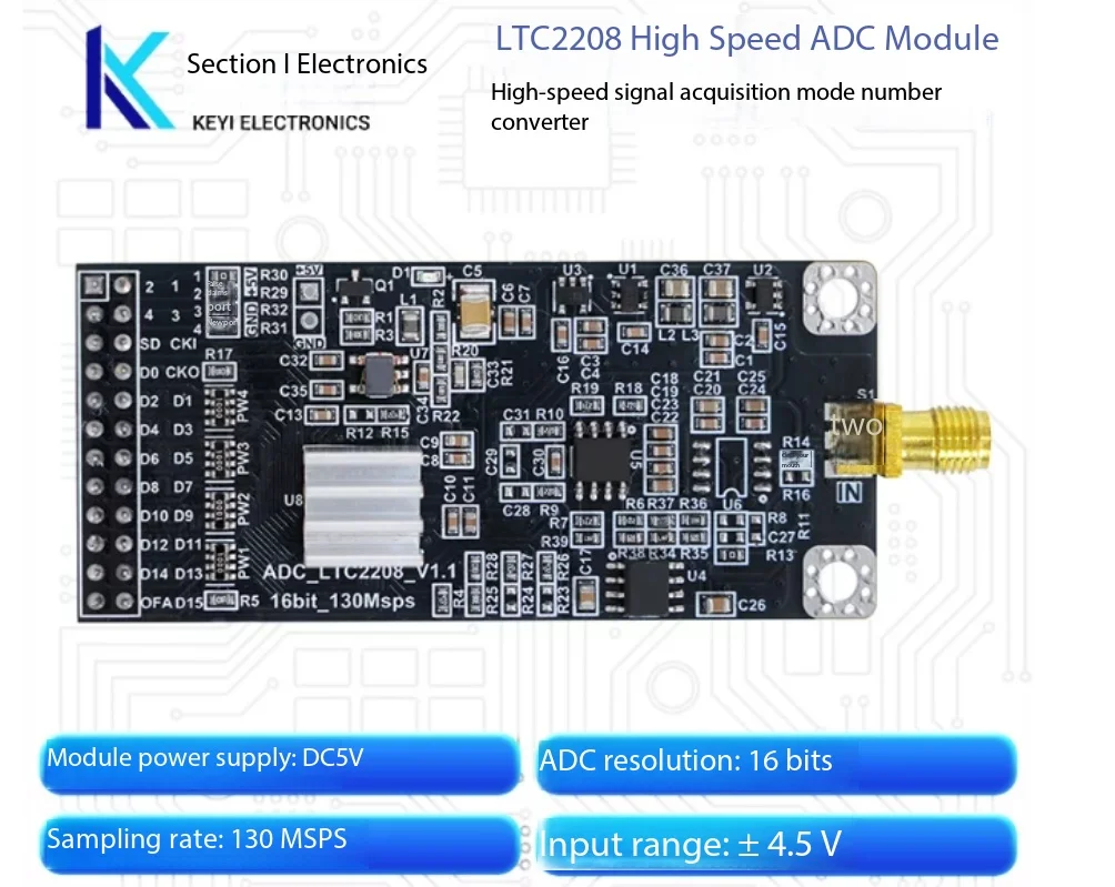 LTC2208 High-Speed 16-Bit Single-Channel ADC Module 130MSPS for FPGA