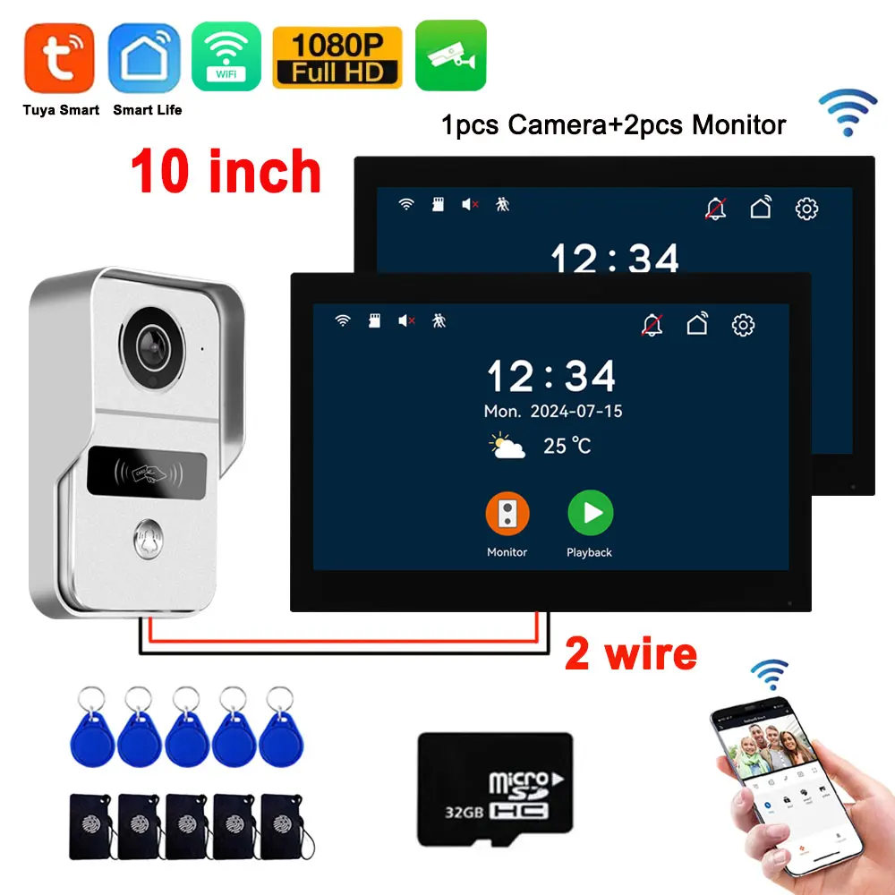2-draads digitaal video-intercomsysteem Draadloos 5G WiFi videodeurtelefoon Tuya Smart Deurbel 4in1 Ontgrendelen 7/10 inch 1V1/1V2 Optioneel