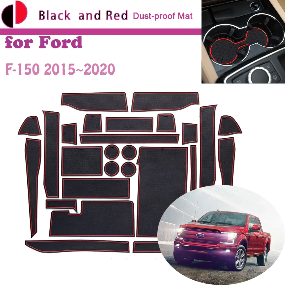 

Rubber Door Groove Mat for Ford F150 F-150 2015~2020 Cushion Gate Storage Slot Coaster Dust-proof Anti-slip Car Interior Sticke