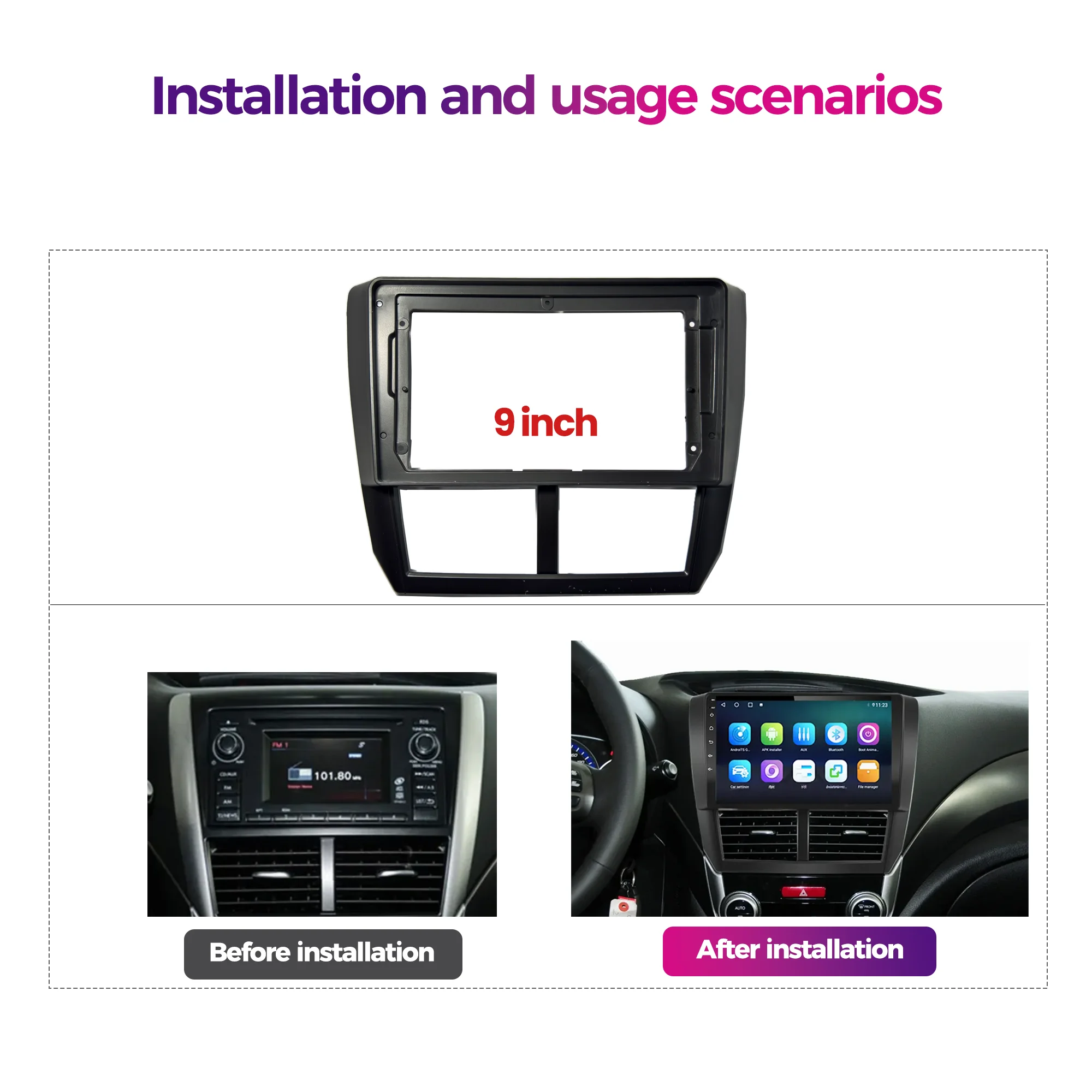 إطار راديو أندرويد للسيارة لسوبارو فورستر 3 SH امبريزا WRX XV 2007-2014 9 بوصة طقم لوحة ستيريو فآسيا أسود