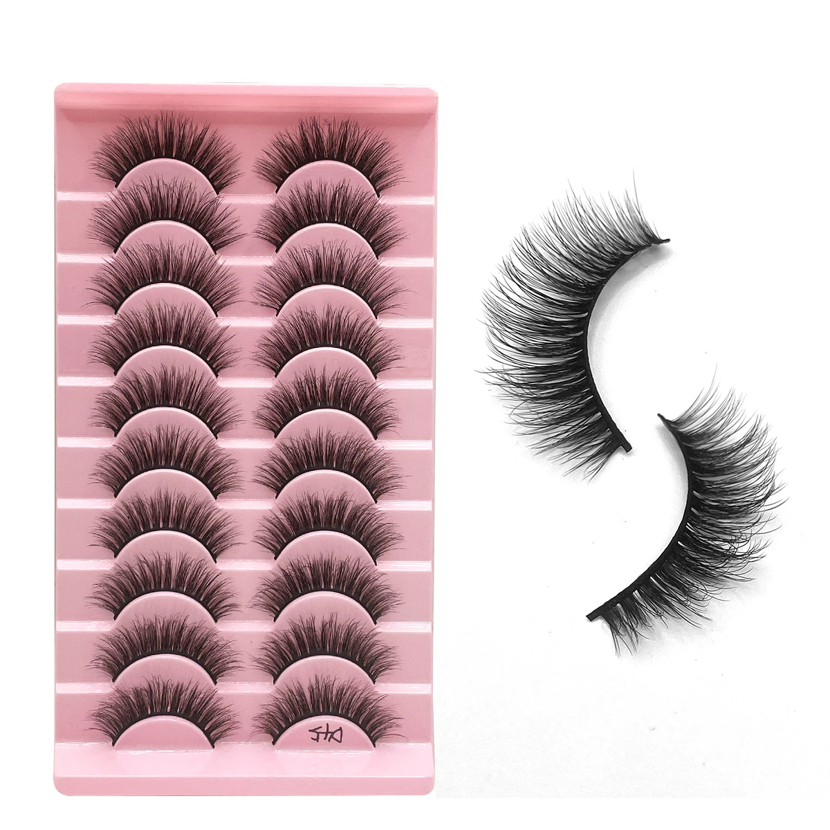اليدوية فو رموش بالمنك 10 أزواج الطبيعية عارية ماكياج الرموش الصناعية محاكاة عبر فوضوي العين ثلاثية الأبعاد مجعد جلدة