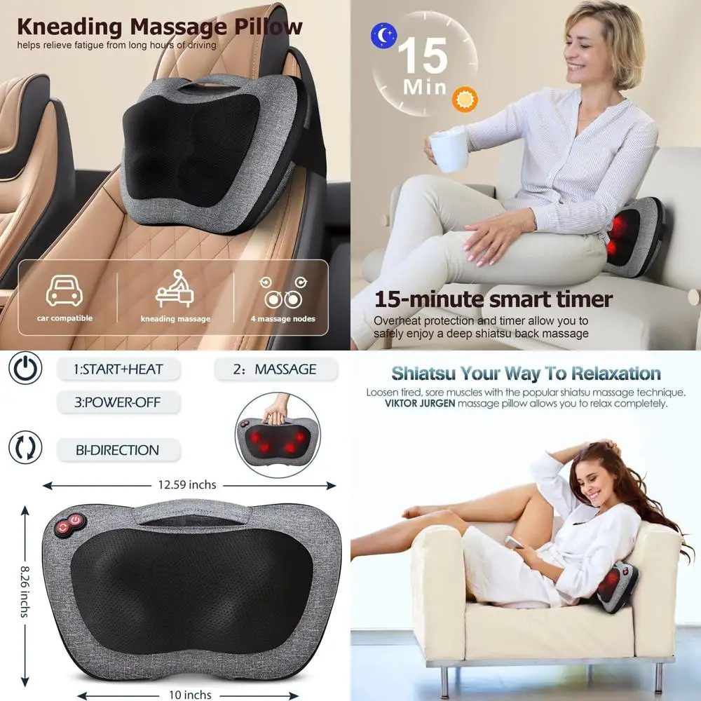 

Подогреваемая 3D-подушка для массажа шиацу для снятия боли в шее, плечах, ногах и спине — идеальный электрический массажер в подарок для мужчин и женщин