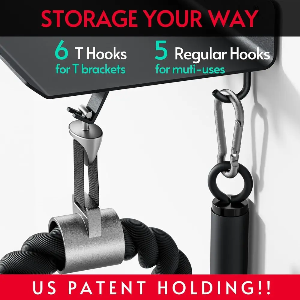 Tonal Accessory Shelf - Wall Mounted Gym Storage Rack with Metal Hangers and T-Bracket Locks, US Patented