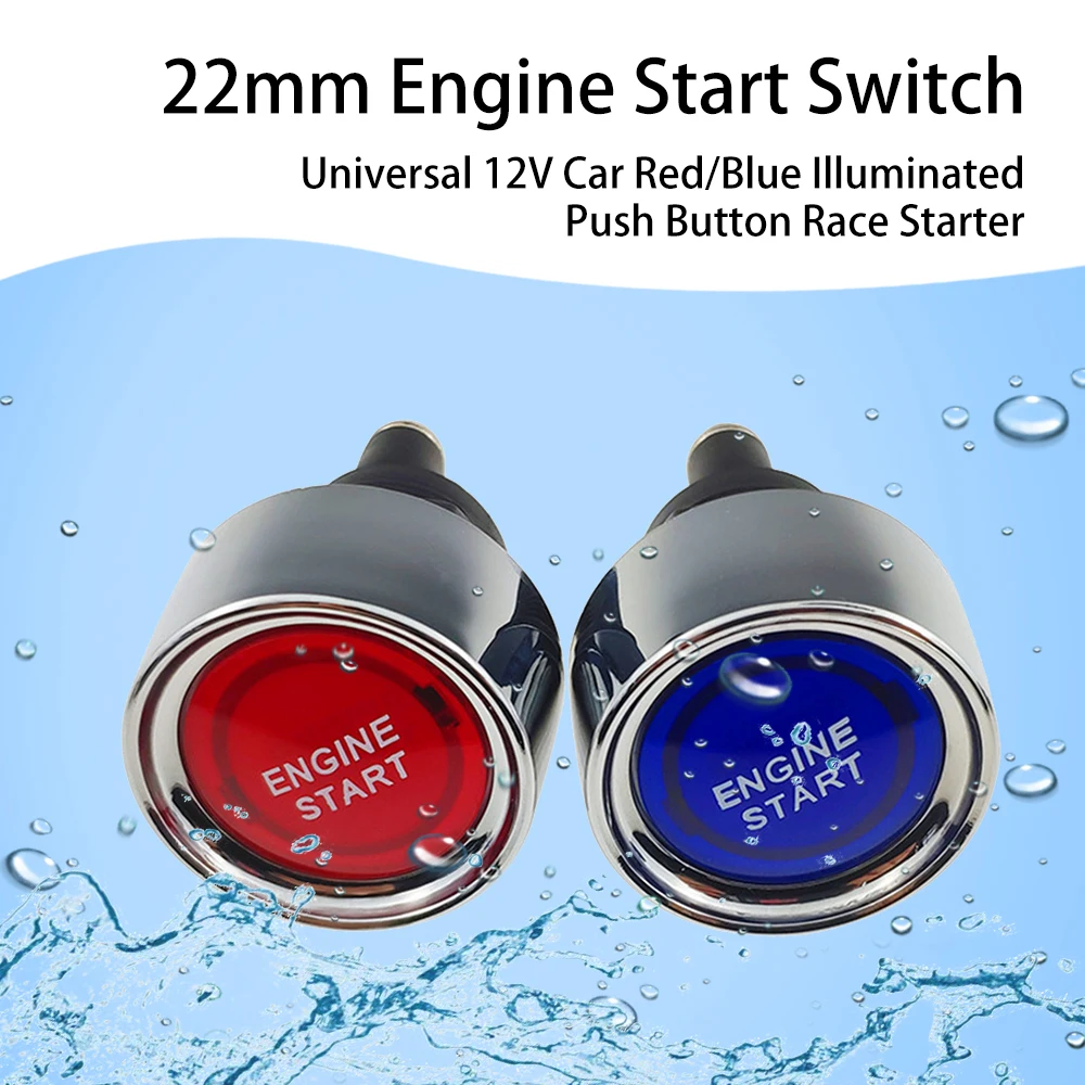 Universal 12V Car Red/Blue Illuminated Engine Start Switch Push Button Race Starter 22mm