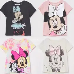 T-shirt imprimé Minnie pour bébés filles, col rond, chemise à fond, mode simple, mignon, manches courtes, vêtements de dessin animé pour enfants en Y