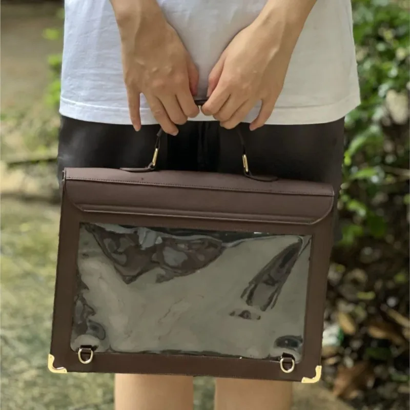 

JIAERDI японского аниме прозрачная сумка Ita женские кожаные сумки на плечо большой вместимости женский однотонный прямоугольный рюкзак 2025