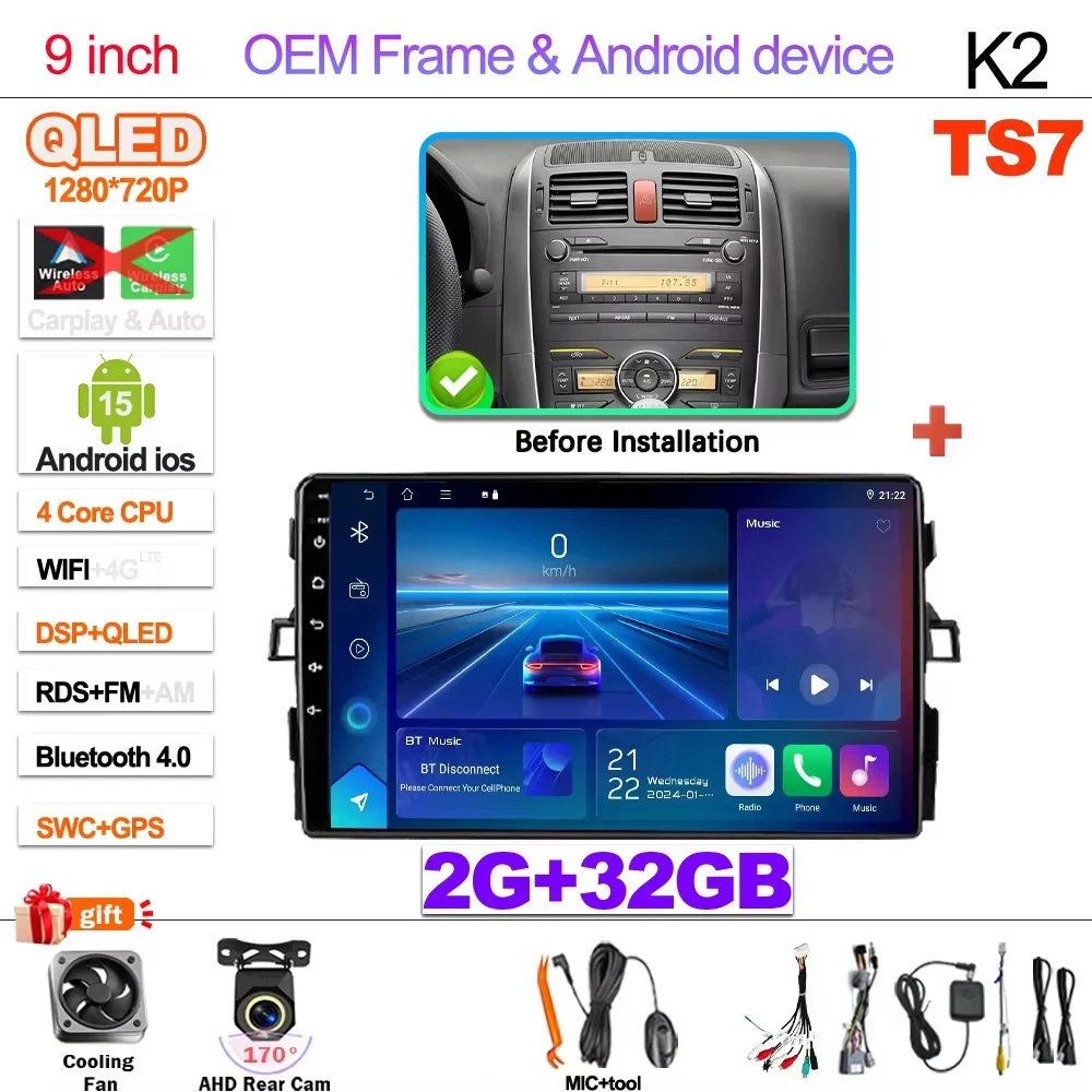 7 " For Toyota Auris Corolla 2006-2012 Wireless Carplay Android Auto Car Radio Multimedia Player Gps Autoradio Wifi Touch Screen image 3