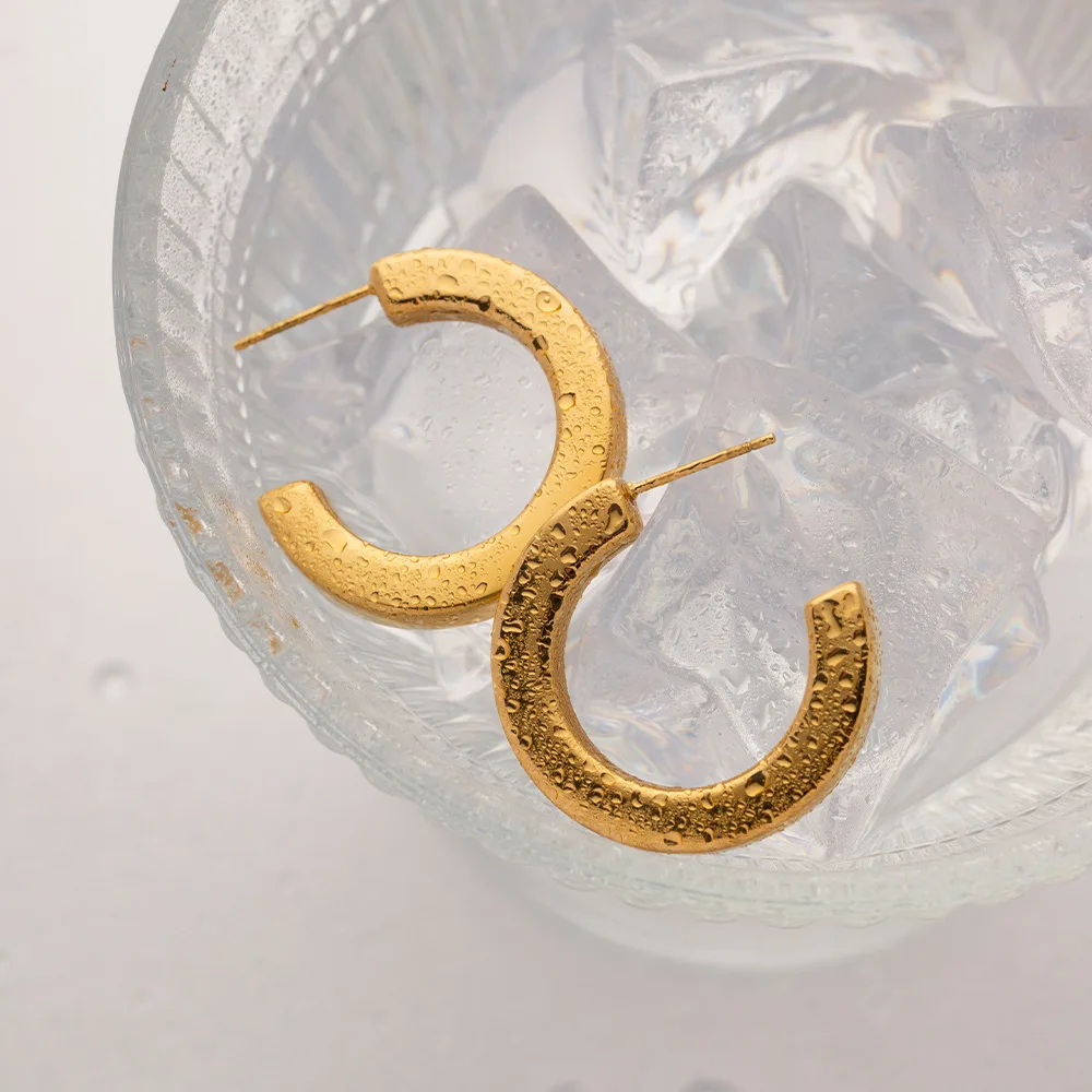 Stainless Steel PVD 18K Gold Plated Tarnish Waterproof Matte CC Hoop Earrings For Woman Jewelry Wholesale Trendy