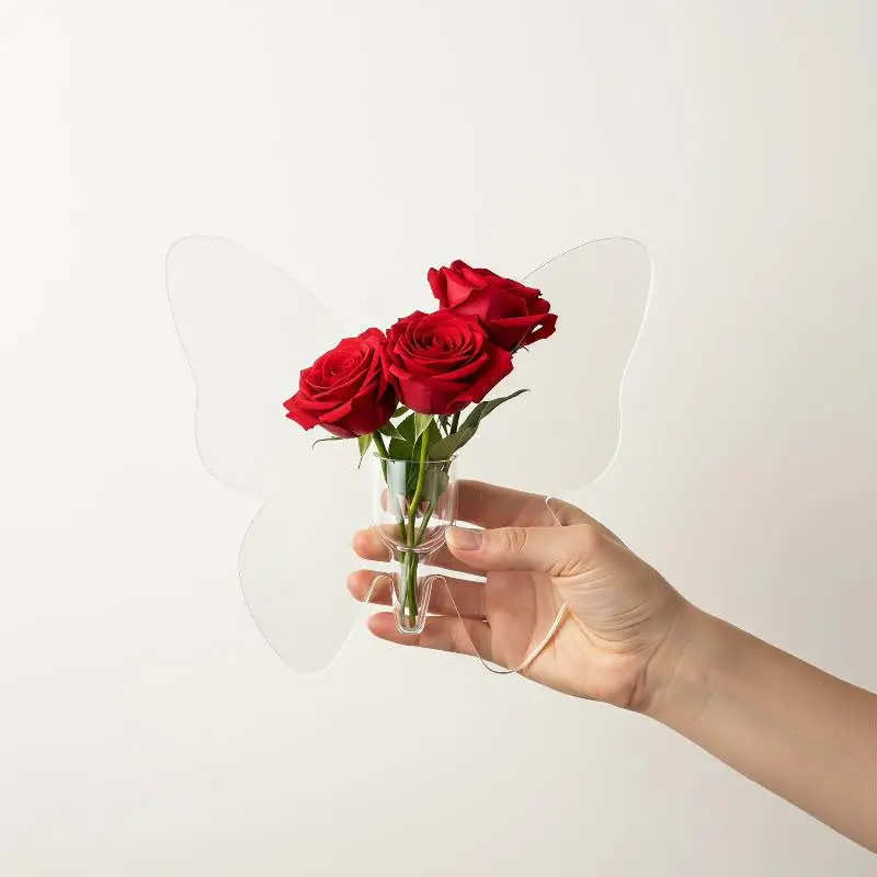 Clear Acrylic Butterfly Shaped Vase High Transparent Finish For Home Hydroponic Flower Display Decor