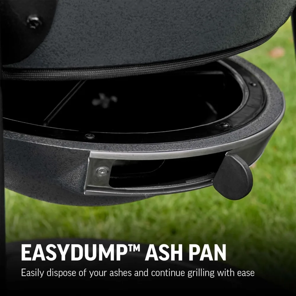 Parrilla y ahumadora de carbón para patio, césped y jardín con rejillas de hierro fundido, rejilla calefactora y tapa de bloqueo