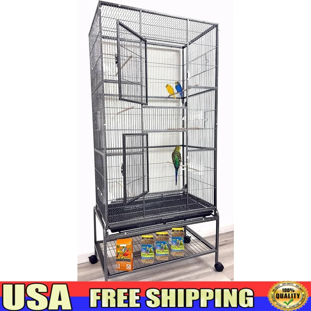 

Extra Large Wrought Iron Bird Cage Breeder Flight Parakeets Canaries Cockatiels Lovebirds Finches with Rolling Stand and