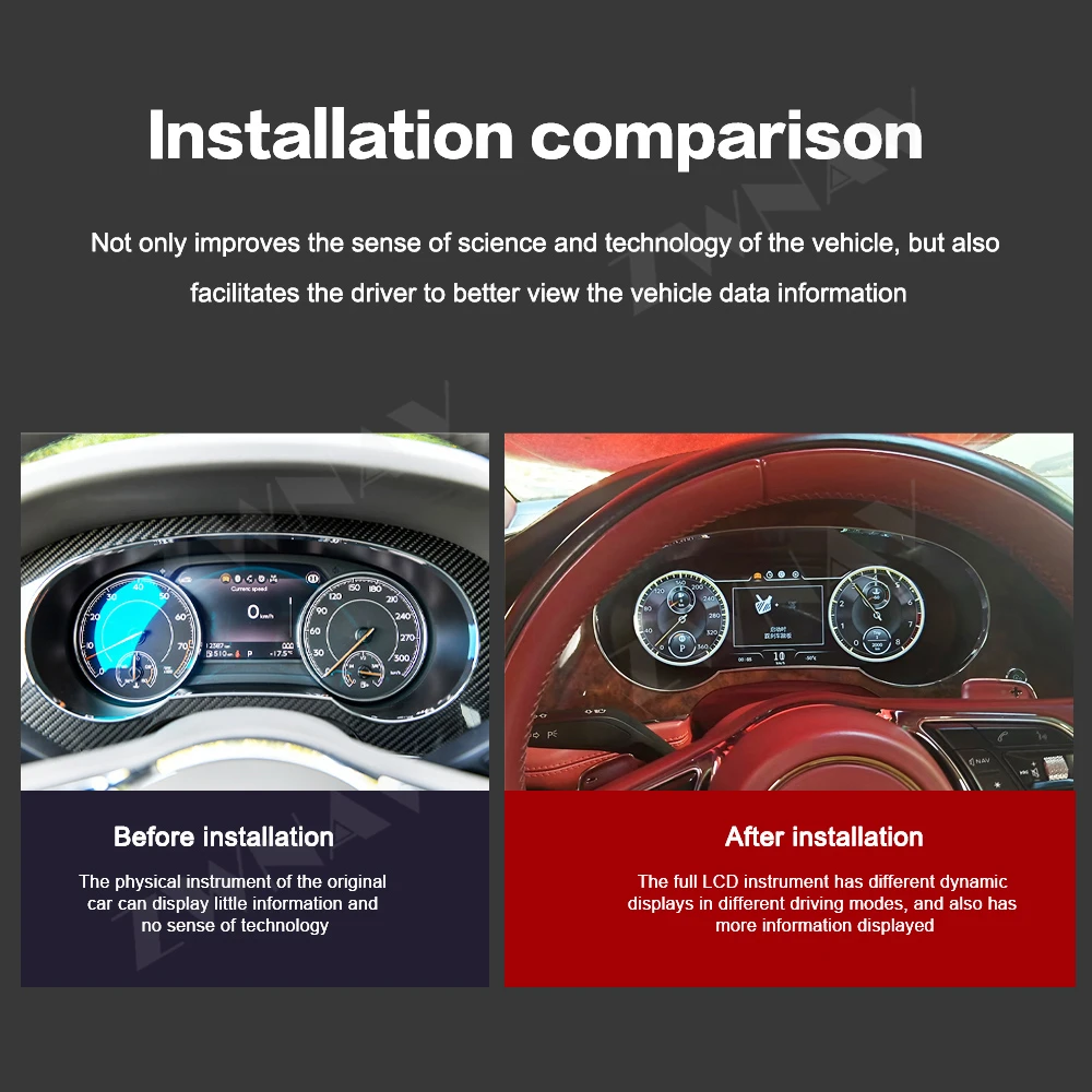 12.3 inch Digital Dashboard Cluster For Bentley Continental GT 2005-2019 Virtual Instrument Panel Cockpit Speedometer Plug-play