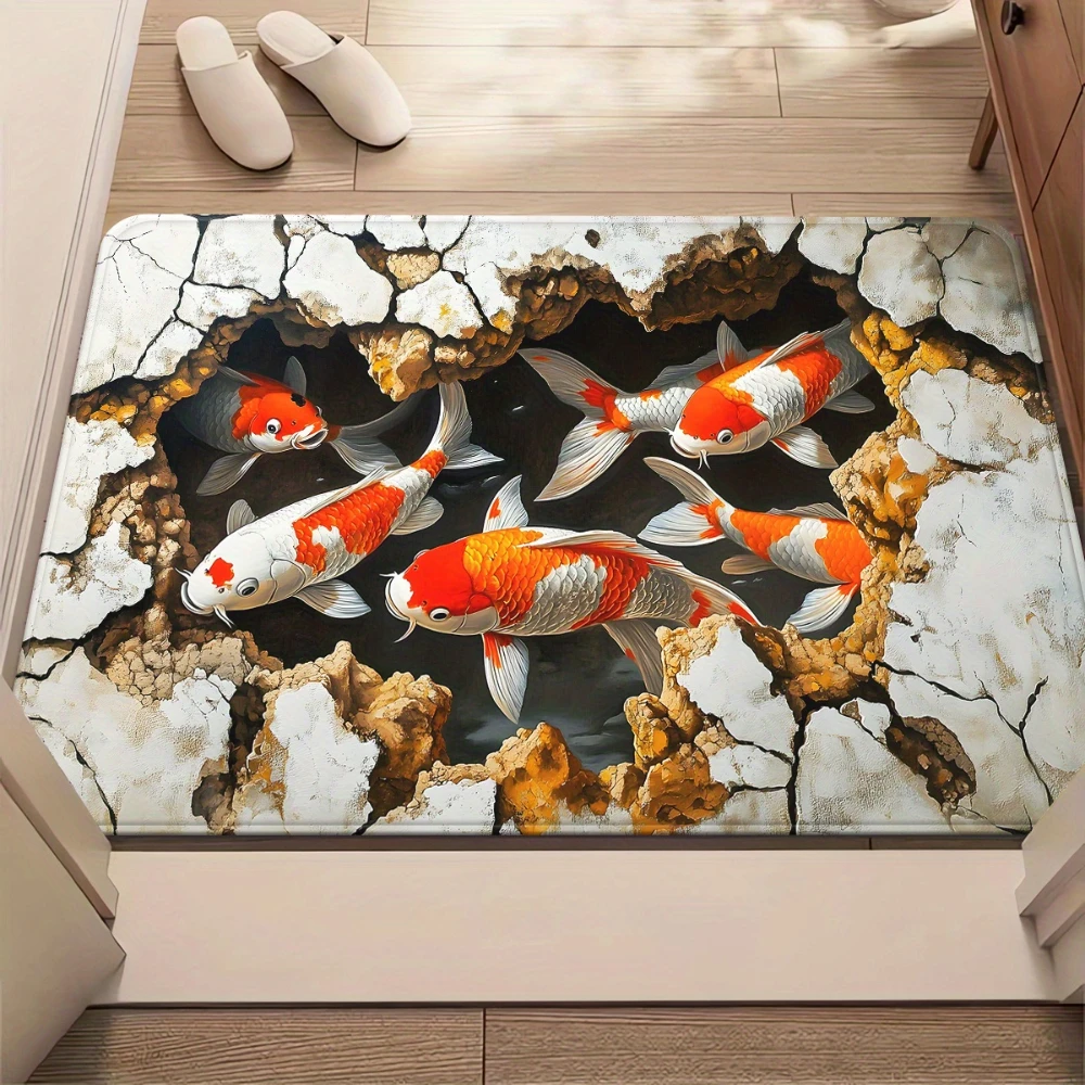 3D Cracked Koi Fish welcome rug entryway hallway dining room Entry Door Mat home decor Housewarming Present