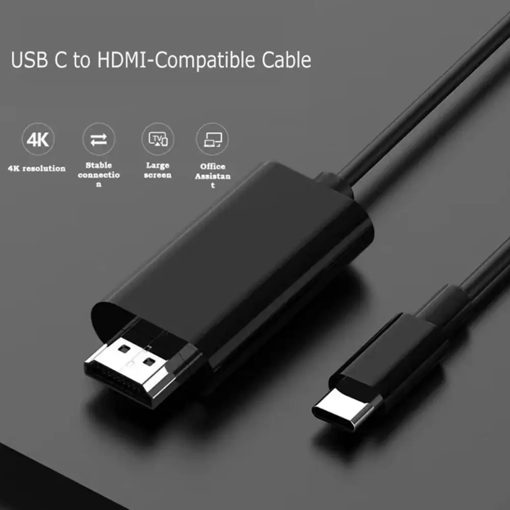 สายเคเบิลวิดีโอความละเอียดสูง4K เชื่อมต่อกับ kabel sambungan แอนดรอยด์แบบ Type-C ไปยัง HD ความยาว2เมตร