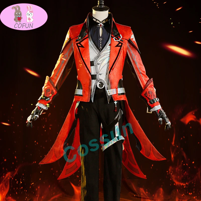 Anime Genshin Impact Diluc Cosplay Costume Dark Red New Skin Uniform Game Suit Halloween Party Outfit For Men