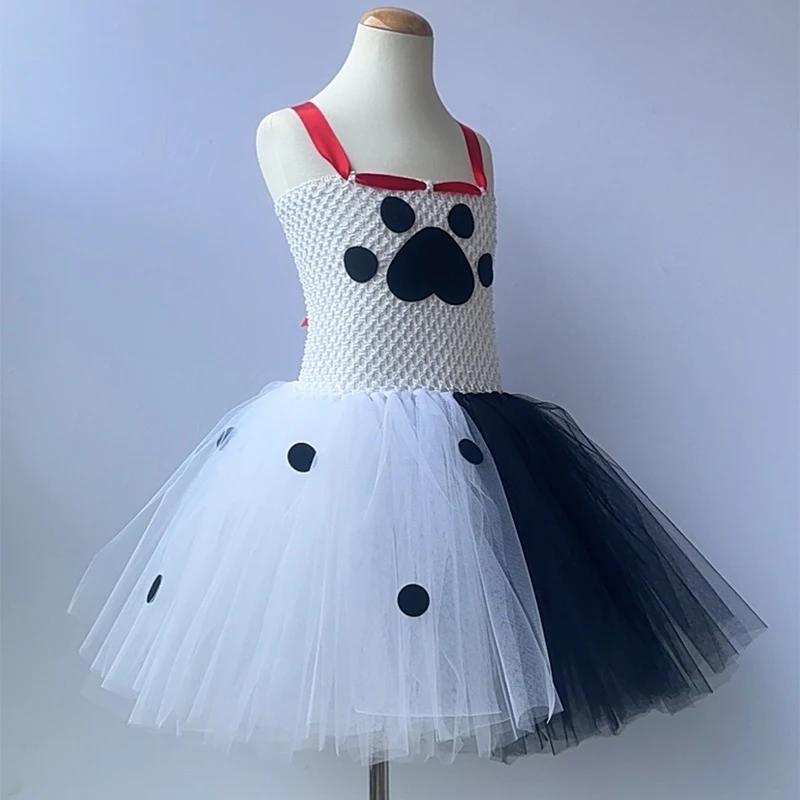 Dalmatian Dog Tutu Dress for Baby Girls White Black Spotted Animal Halloween Costume for Kids Toddler Puppy Dressing up Outfit