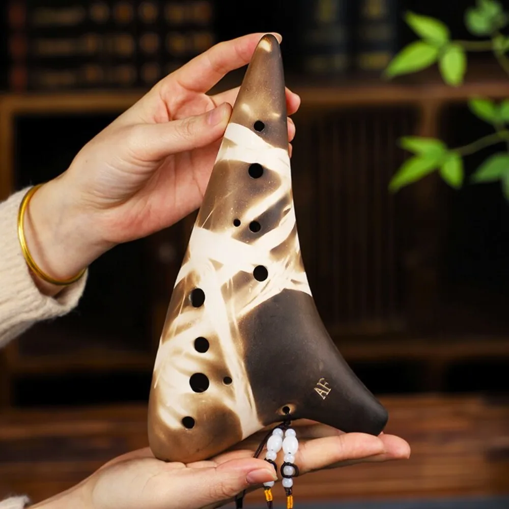12-Hole Alto F Key Ocarina Portable Handcrafted Smoked Pottery Professional AF Ocarina Wind Instrument for Performances
