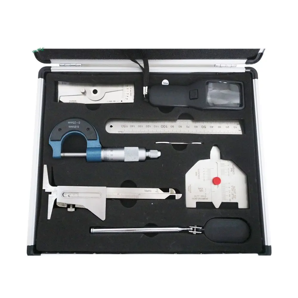 7 Pieces Stainless Steel Welding Inspection Gauge Kit Micrometer Magnifier HI-LO Welding Pipe Gauge