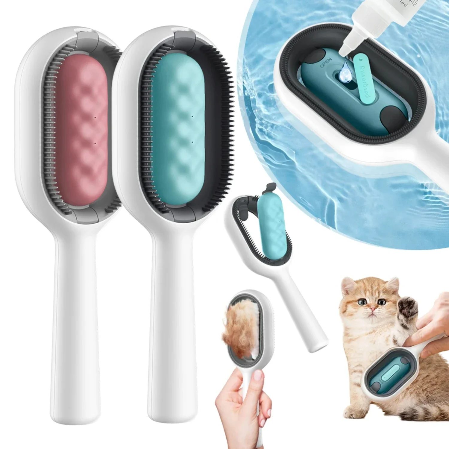 

Ultimate Double Sided Innovative Premium Cat Dog Grooming Comb with Integrated Water Tank - Effortless Hair Removal Brush for Ul