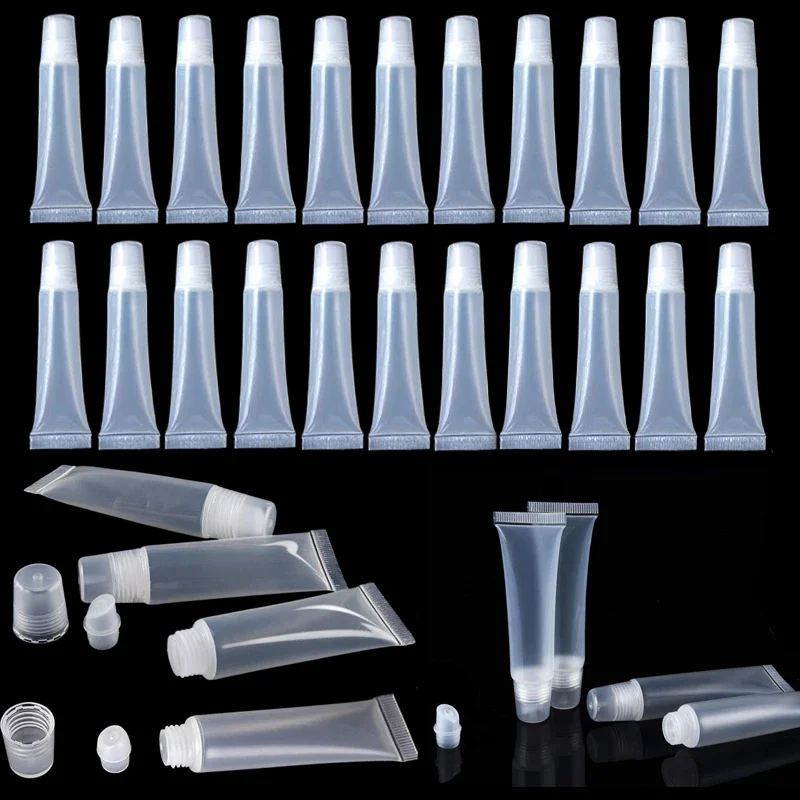 

100PCS 5g-15g Empty Clear Lip Balm Lipgloss Tubes Refillable Cosmetic Squeeze Lip Gloss Sample Containers for Travel DIY Make-up