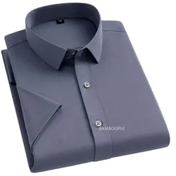 Camisa de manga curta masculina, cor sólida, branco, azul, cinza, marca social, macia sem bolso, festa de casamento, vestido verão