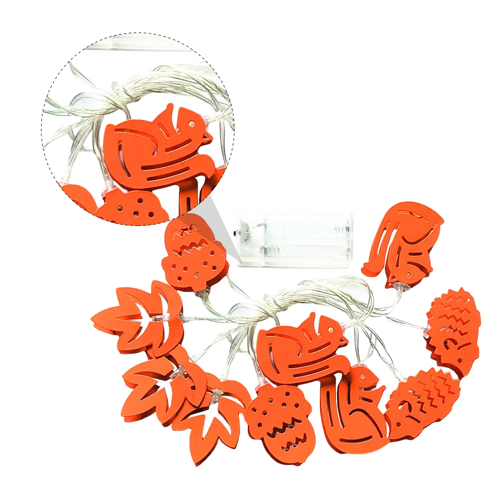 1Set LED Decorative String Lights Thanksgiving Autumn Party Iron Art Maple Leaf Squirrel Pine Cone Hedgehog Festival Lamp